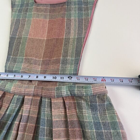 Vintage Plaid Pinafore Pleated Wool Dress L Handmade Removable Bib Cottagecore - Picture 7 of 10